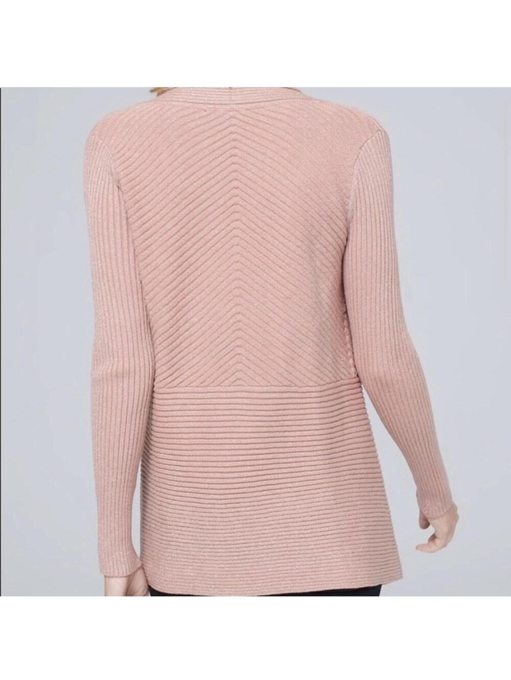 White House Black Market Blush Pink Open Front Metallic Ribbed Cardigan Sweater - Picture 8 of 8